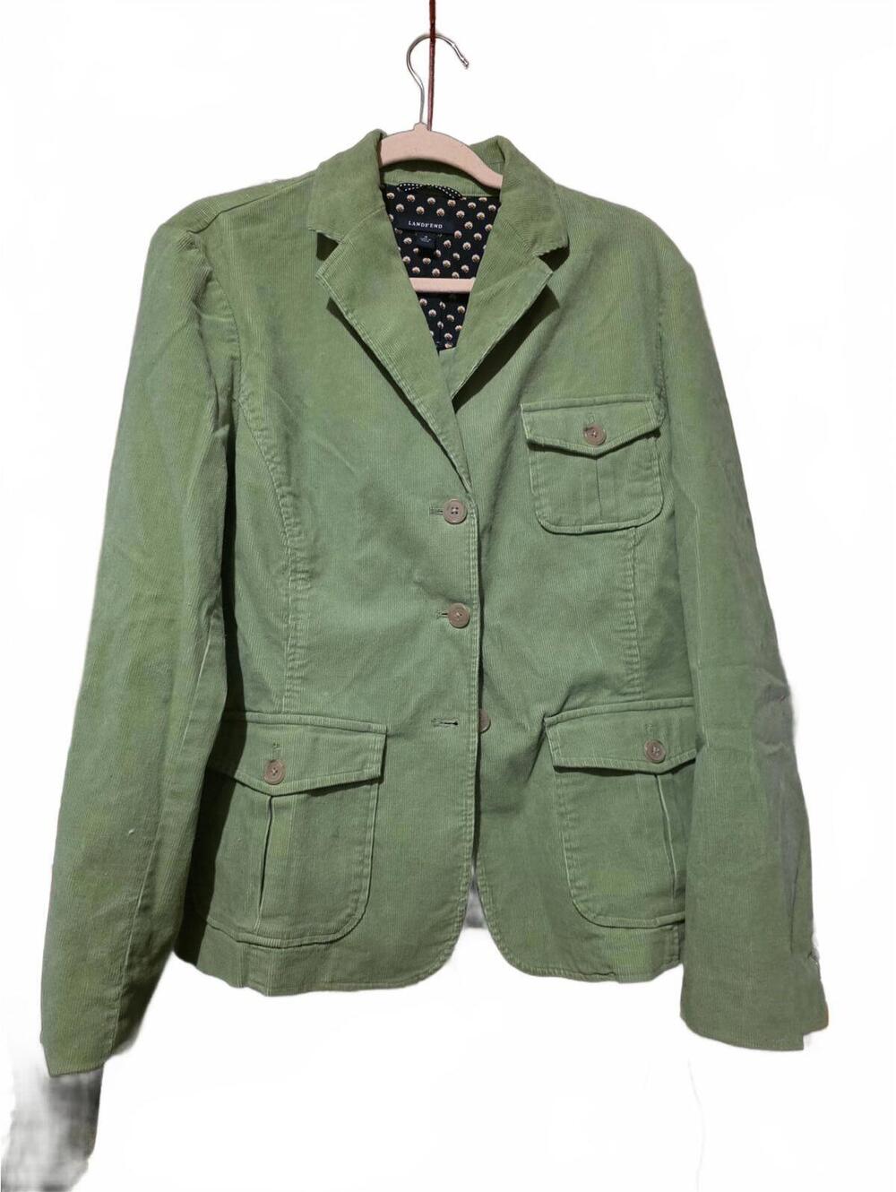 Lands End Women's Green Corduroy Blazer Jacket Size 16